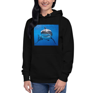 Shark Smile Front, One Ocean Designs Logo back. Sharky Unisex Hoodie