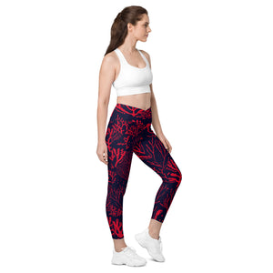 Save The Reef Red Crossover leggings with pockets
