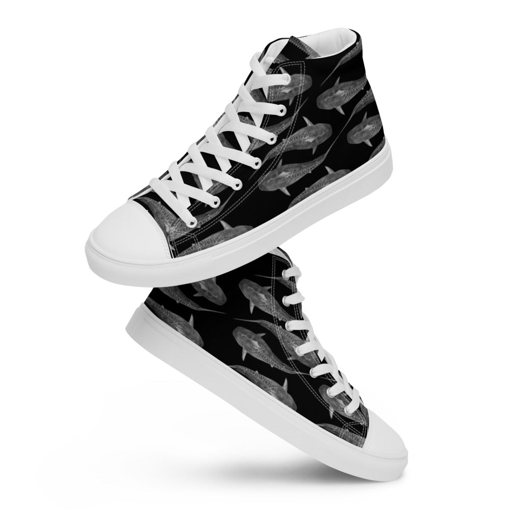 Circling Shark Pattern Print Black Sneaker Shoes For Men Women