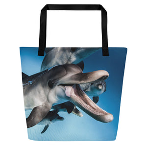 Dolphin Smile Large Tote Bag with Inside Pocket