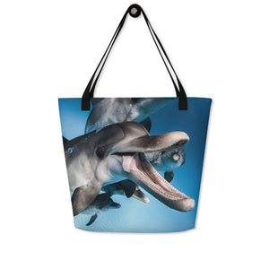 Dolphin Smile Large Tote Bag with Inside Pocket