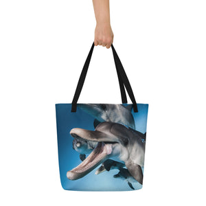 Dolphin Smile Large Tote Bag with Inside Pocket