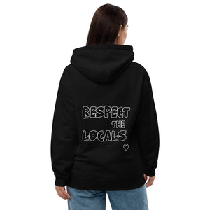 "Respect the Locals" with shark teeth over your heart premium eco hoodie by designer/Shark conservationist and biologist @FaithWFins