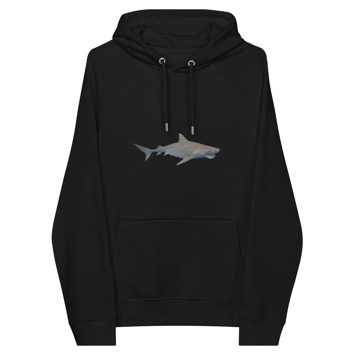 Just Keep Swimming Roxy Tiger Shark Unisex Eco Raglan Hoodie Designed by Ocean Ramsey