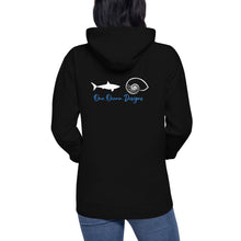 Shark Smile Front, One Ocean Designs Logo back. Sharky Unisex Hoodie