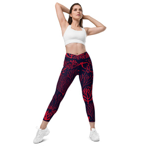 Save The Reef Red Crossover leggings with pockets