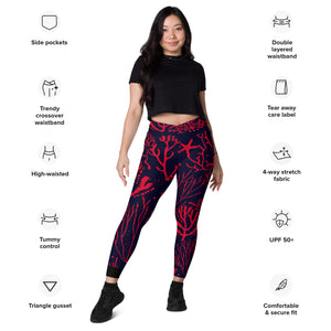 Save The Reef Red Crossover leggings with pockets