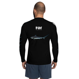 Maldives Benefit Photo of "Pirate" the  Tiger Shark on Men's Rash Guard with Maldives Pelagic Divers Fuvahmulah (Tiger shark island) benefit