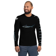 Maldives Benefit Photo of "Pirate" the  Tiger Shark on Men's Rash Guard with Maldives Pelagic Divers Fuvahmulah (Tiger shark island) benefit