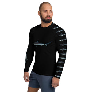 Maldives Benefit Photo of "Pirate" the  Tiger Shark on Men's Rash Guard with Maldives Pelagic Divers Fuvahmulah (Tiger shark island) benefit