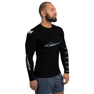 Maldives Benefit Photo of "Pirate" the  Tiger Shark on Men's Rash Guard with Maldives Pelagic Divers Fuvahmulah (Tiger shark island) benefit