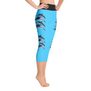 Dolphin Party Turquoise Yoga Capri Leggings