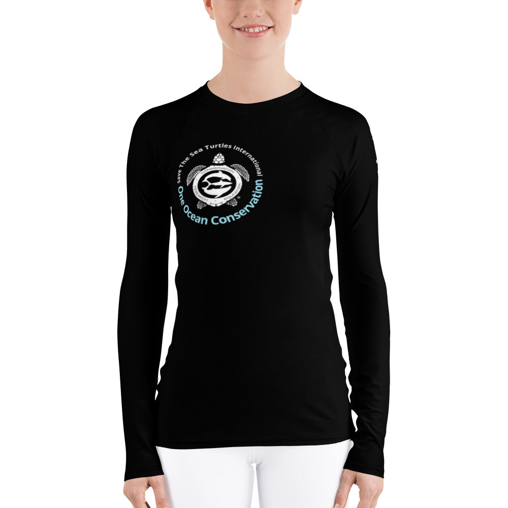 Benefit design for the conservation team, Join us! UV Women's Rash Guard Save The Sea Turtles International and One Ocean Conservation