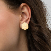 Rose gold or gold coated sterling silver shark design Hexagon Stud Earrings