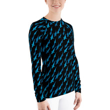 One Ocean Logo Research Blue Lady Shark Women's Rash Guard