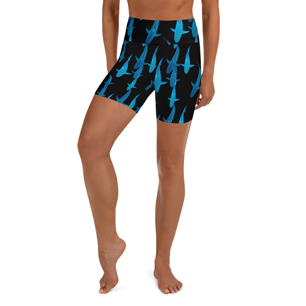 Lady Shark All Over Shorts Yoga Shorts (Check out our other lady Shark Short design for smaller shark print)