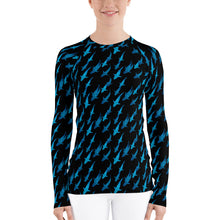 One Ocean Logo Research Blue Lady Shark Women's Rash Guard