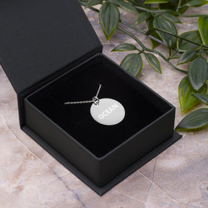 Customizable Ocean circle Engraved Silver Disc Necklace