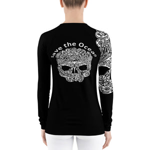 Marine Life Skull Save The Ocean Women's Rash Guard