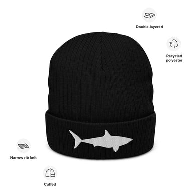 Recycled cuffed beanie. Just keep swimming shark.