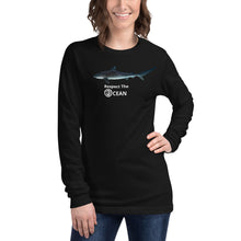 Respect the OCEAN Unisex Long Sleeve Tee.  Featuring "Pirate" The Maldivian Tiger Shark for the Nature friends of Maldives benefit.